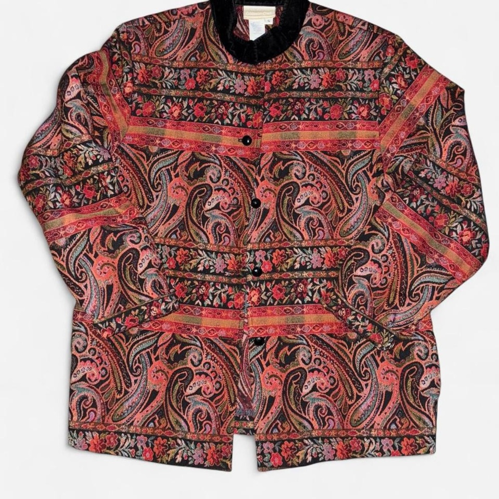 Vintage Coldwater Creek Tapestry Paisley Jacket Velvet Collar- Size Small